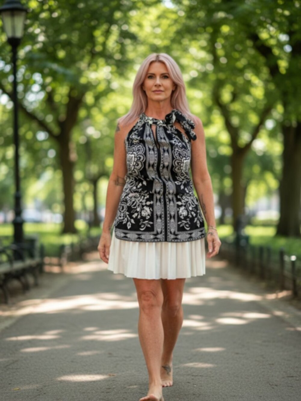 White House Black Market Black and White 100% Silk Tunic Halter Top Size S